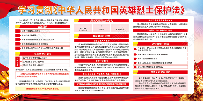 红色渐变中华人民共和国英雄烈士保护法宣传栏烈士纪念日