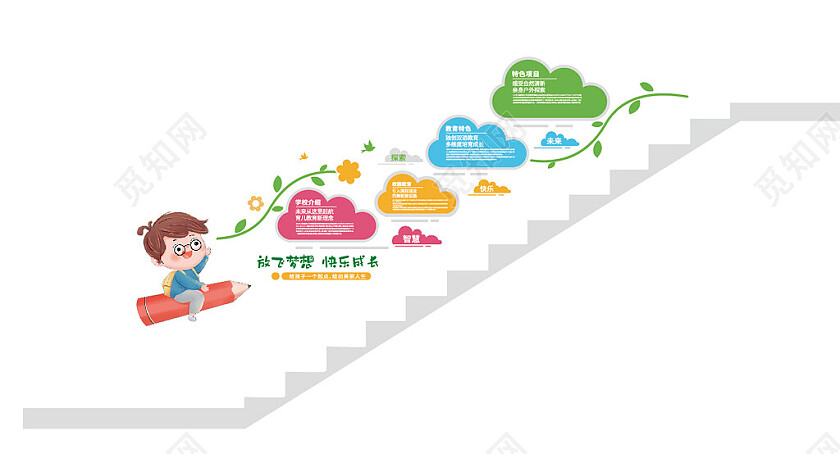 多彩校园文化墙幼儿园形象墙学校宣传栏校园楼梯文化墙