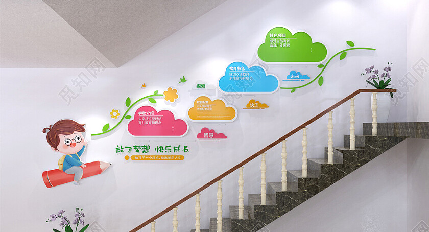多彩校园文化墙幼儿园形象墙学校宣传栏校园楼梯文化墙