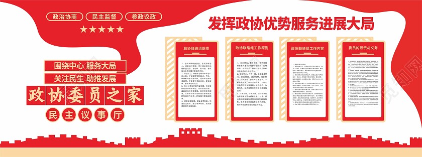 红色简约大气党政红色政协委员之家党建文化墙政协文化墙