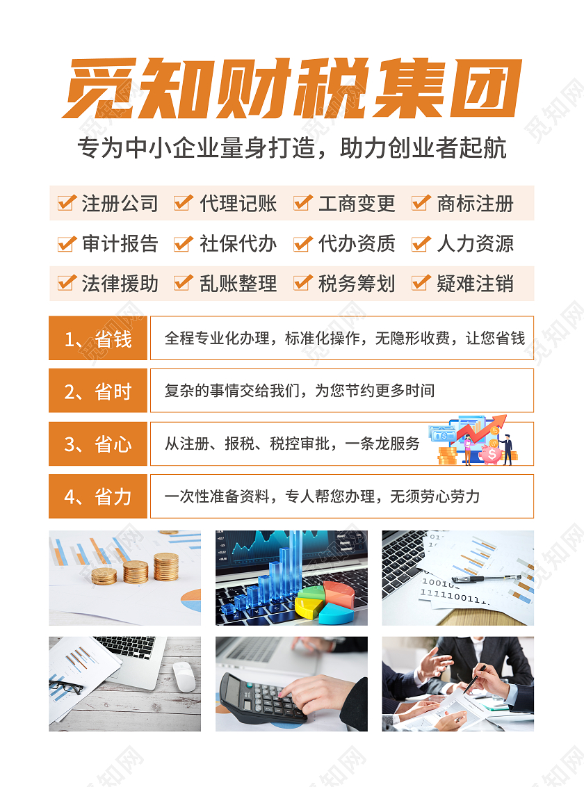 蓝色简约大气风一站式财税服务财税服务宣传单