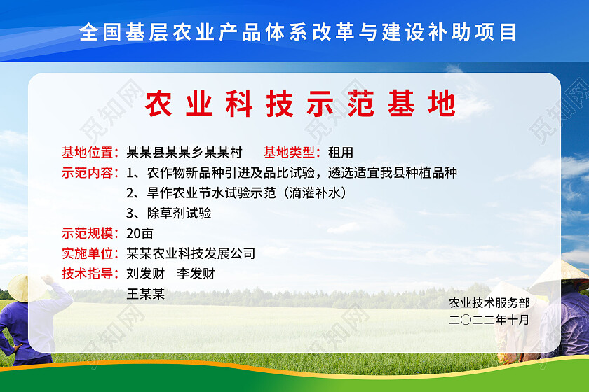蓝绿色创意农业科技示范基地手举牌设计农业手举牌
