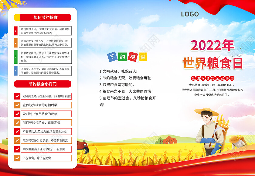 红色简约大气风2022年世界粮食日世界粮食日科普