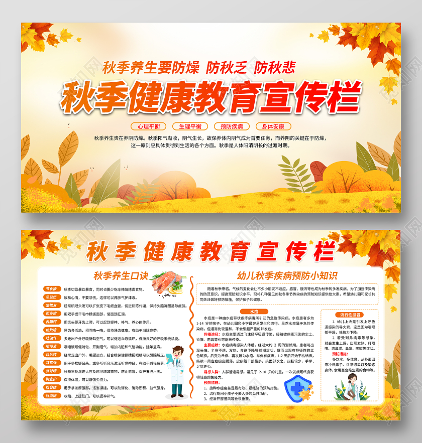 黄色渐变秋季健康教育知识宣传栏宣传展板
