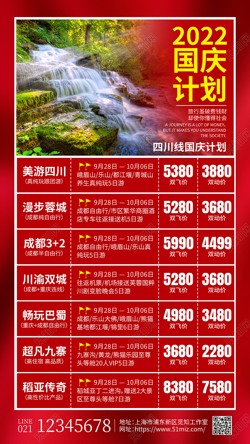 红色简约2022国庆计划国庆旅游手机文案海报