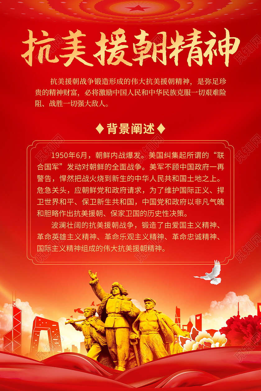 红色简约抗美援朝精神抗美援朝72周年纪念日科普抗美援朝纪念日