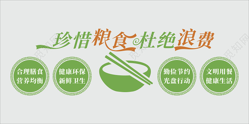 绿色校园食堂卡通节约粮食文化墙世界粮食日