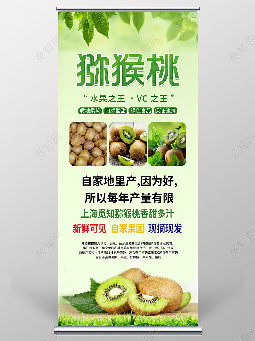 绿色简约清新冬季水果猕猴桃时令水果展架背景猕猴桃展架