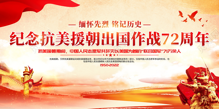 时尚大气纪念抗美援朝出国作战72周年宣传展板抗美援朝纪念日