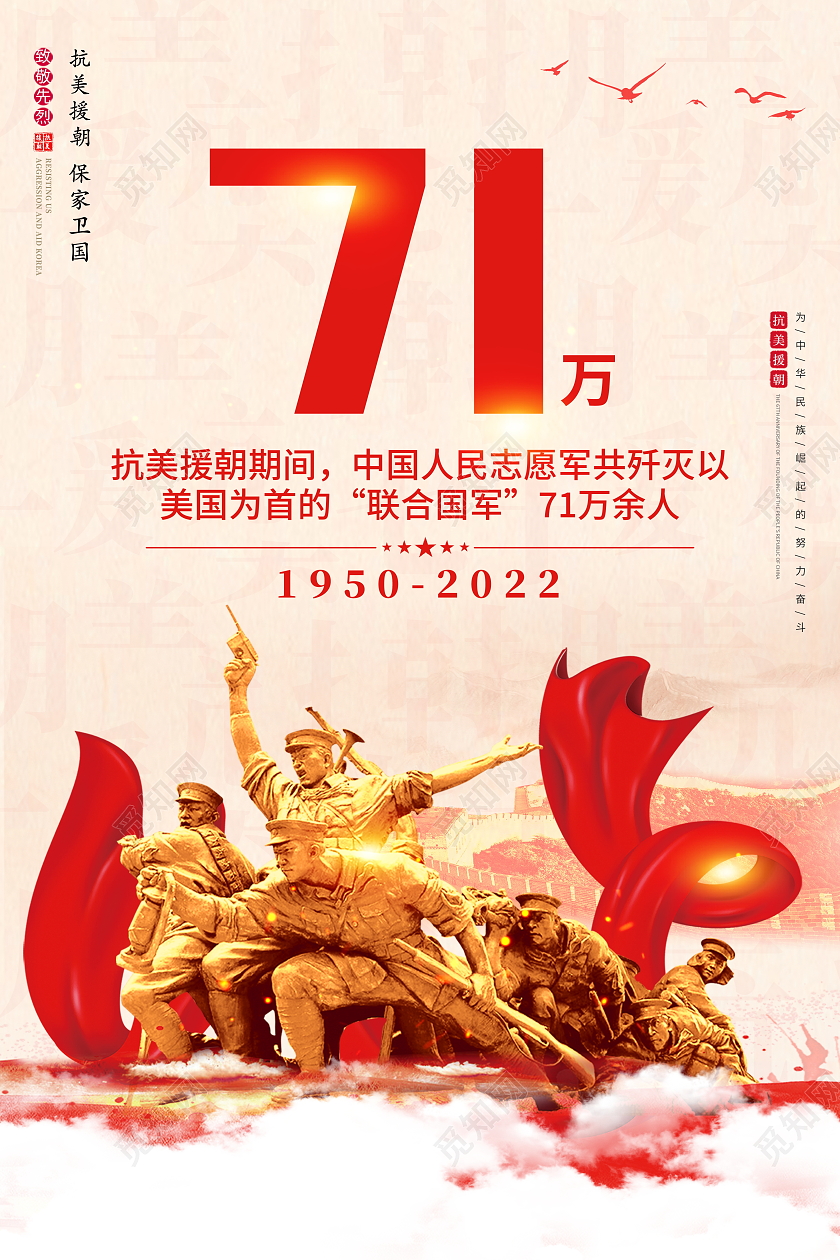 时尚大气纪念抗美援朝出国作战72周年宣传展板抗美援朝纪念日