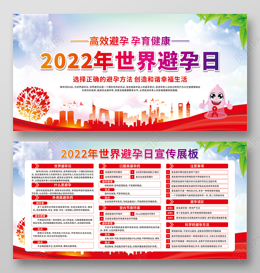 水彩渐变2022年世界避孕日宣传栏