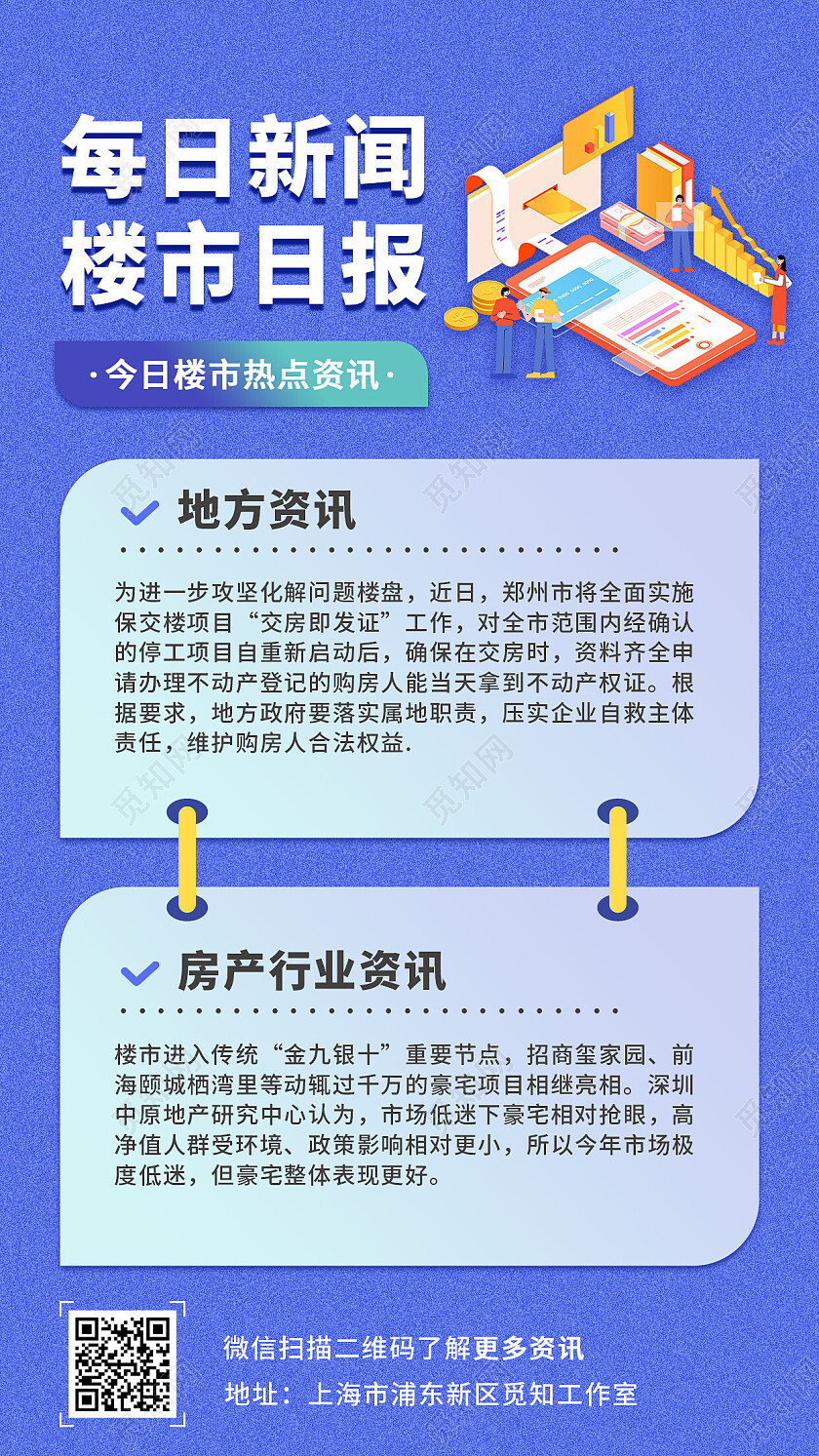 蓝色简约新闻楼市日报宣传海报