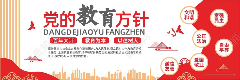 简约大气党的教育方针宣传教育文化墙教育方针文化墙