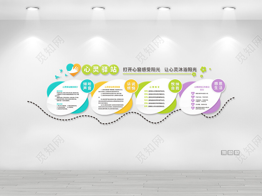 简约心灵驿站心理咨询室文化墙心理健康