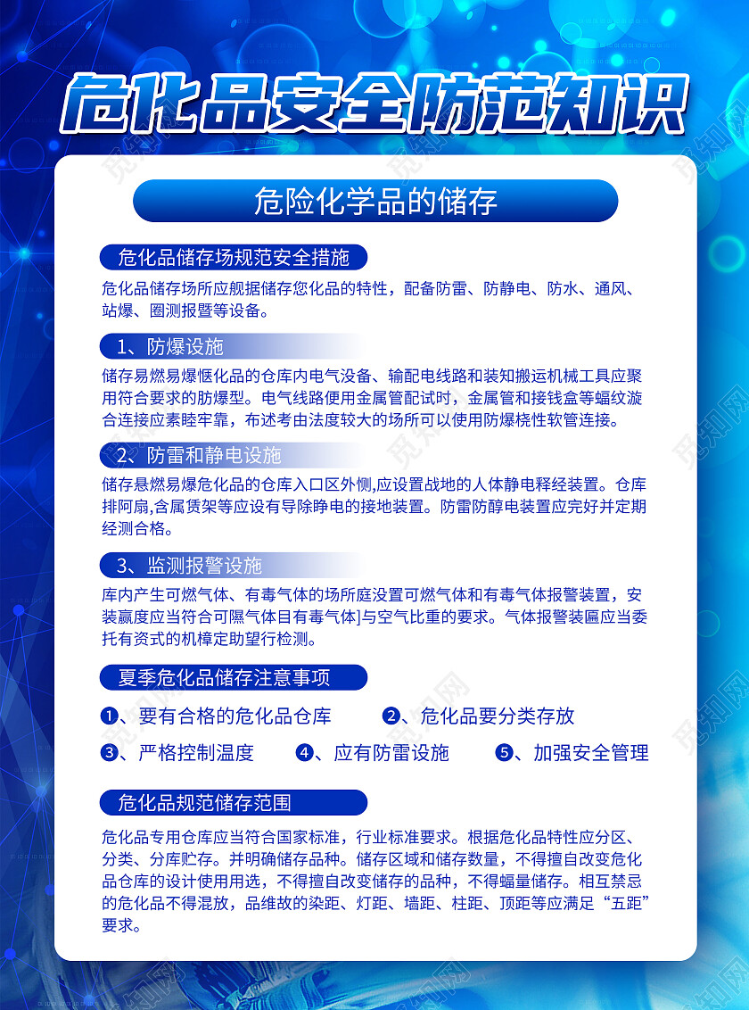 蓝色简约风危化品安全防范知识宣传单化学海报