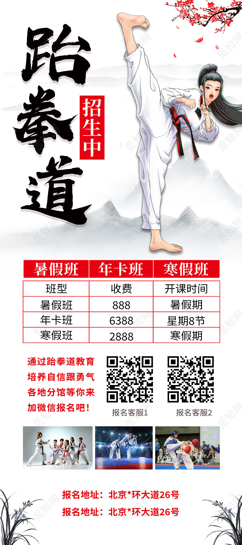 白色简约跆拳道招生跆拳道展架易拉宝