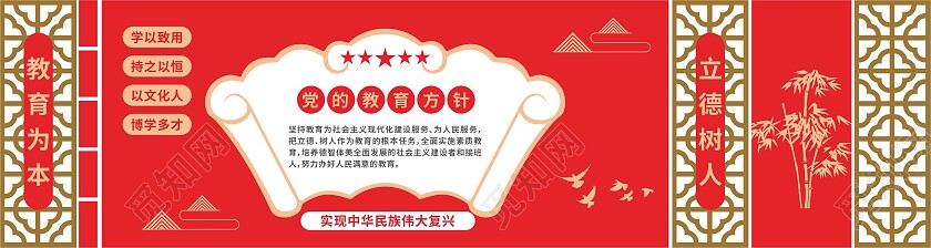 红色简约大气党的教育方针宣传文化墙教育方针文化墙