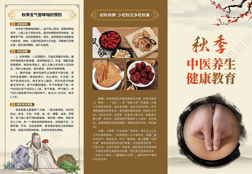 浅黄色背景中国风秋季中医养生宣传三折页设计中医折页