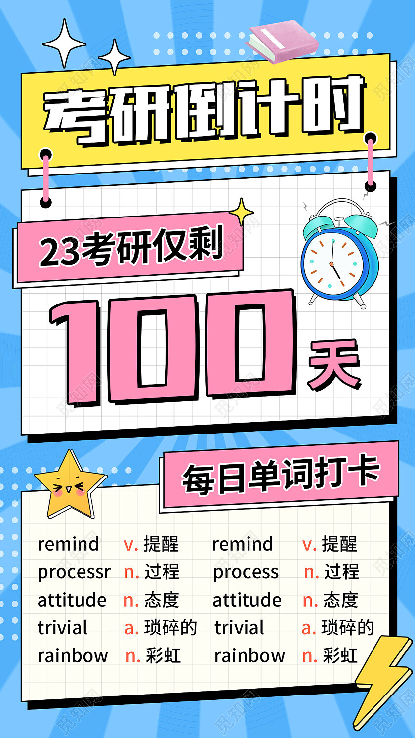 粉色简约考研倒计时考研手机文案海报