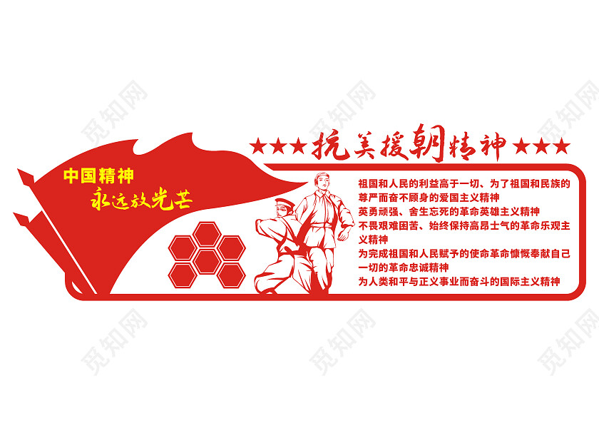 红色大气抗美援朝精神文化墙抗美援朝72周年纪念日文化墙抗美援朝纪念日