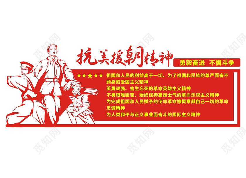 红色大气抗美援朝精神文化墙抗美援朝72周年纪念日文化墙抗美援朝纪念日