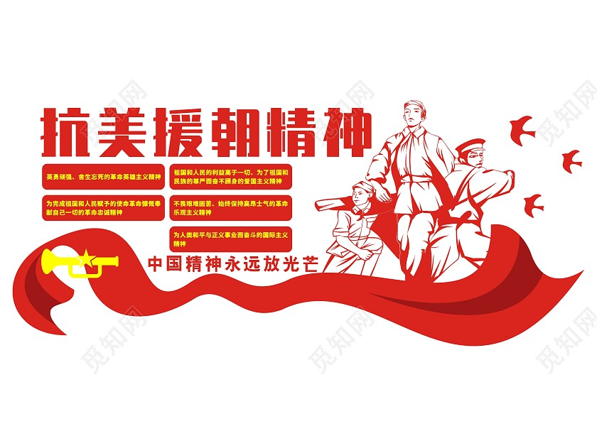 红色大气抗美援朝精神文化墙抗美援朝72周年纪念日文化墙抗美援朝纪念日