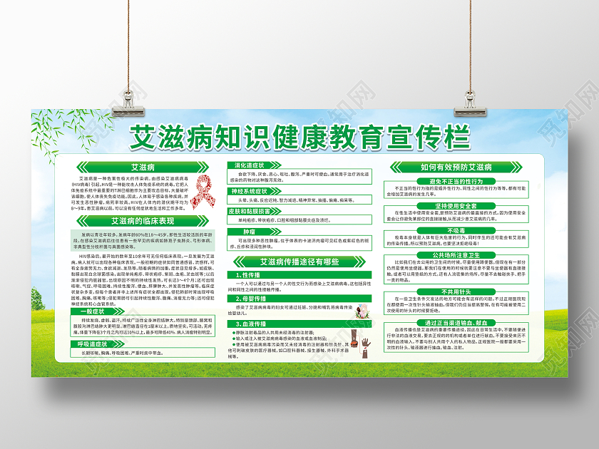绿色艾滋病知识健康教育宣传栏健康宣传栏