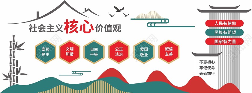 简约清新大气社会主义核心价值观宣传文化墙价值观文化墙