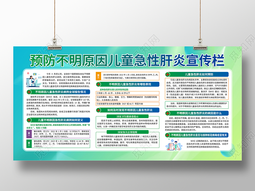 绿色卡通预防不明原因儿童急性肝炎宣传栏健康教育宣传栏健康宣传栏