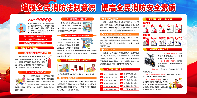 蓝色水彩风格2022消防宣传展板