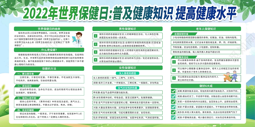 蓝色渐变简约大气世界保健日宣传栏
