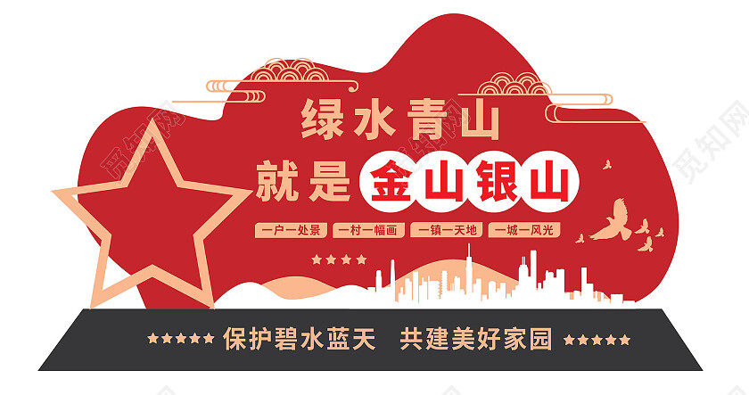 深红色创意绿水青山就是金山银山党政党建文化墙绿水青山文化墙
