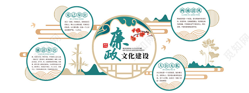 绿色新中式廉政文化墙