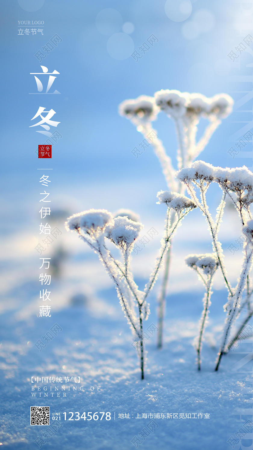 蓝色实拍风立冬手机宣传海报节气海报