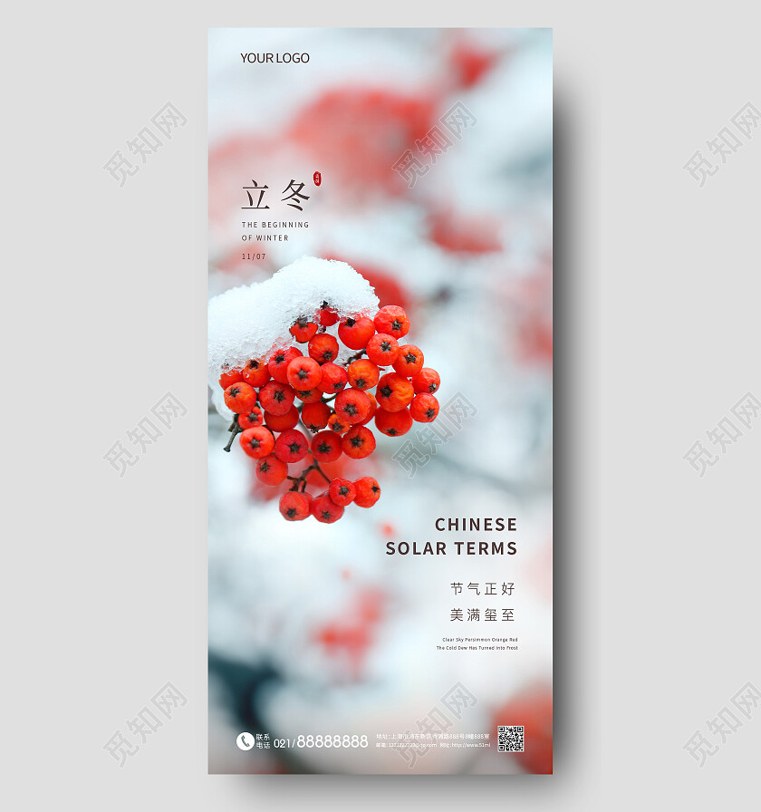 大雪白色实景腊梅果子立冬二十四节气地产手机宣传海报立冬地产