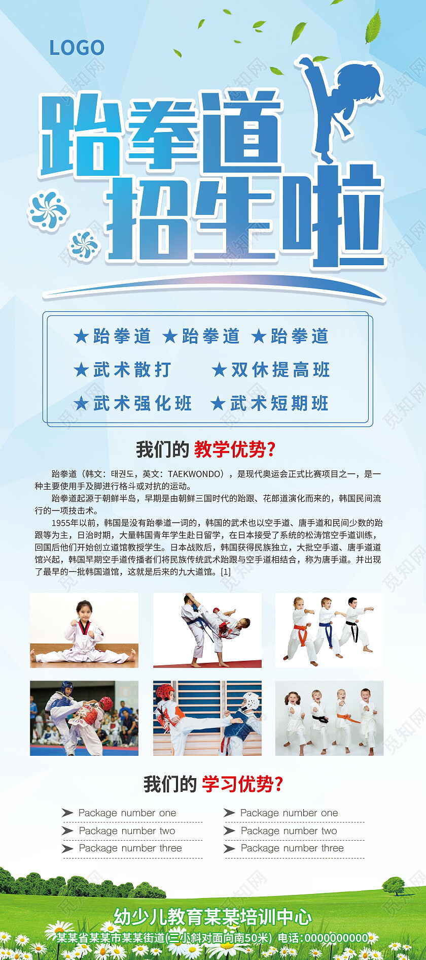 蓝色跆拳道招生促销活动展架易拉宝跆拳道展架