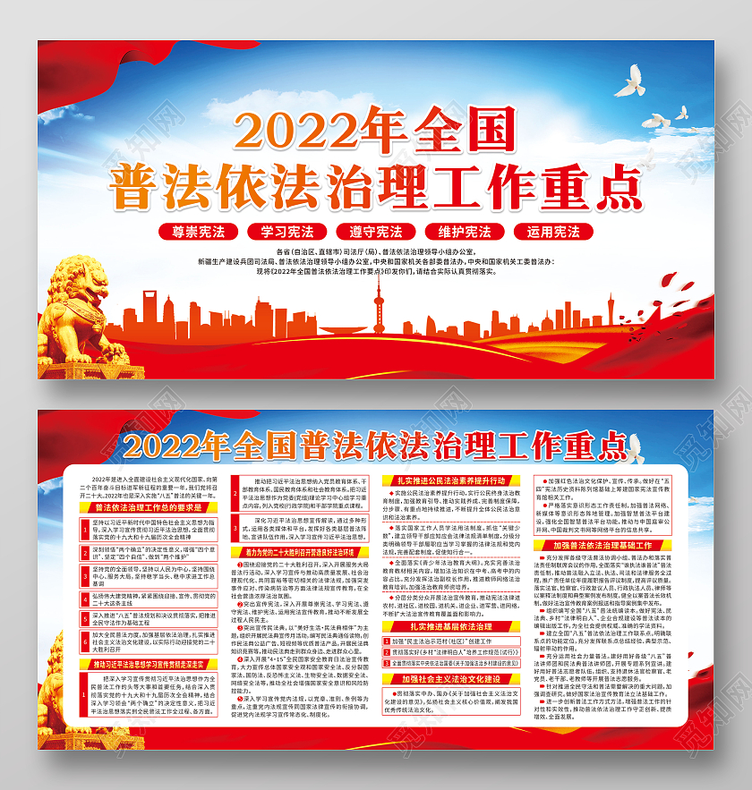 红色2022年全国普法依法治理工作重点宣传栏八五普法宣传栏