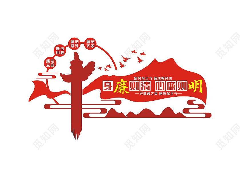 红色简约身廉则清心廉则明文化墙廉政文化墙
