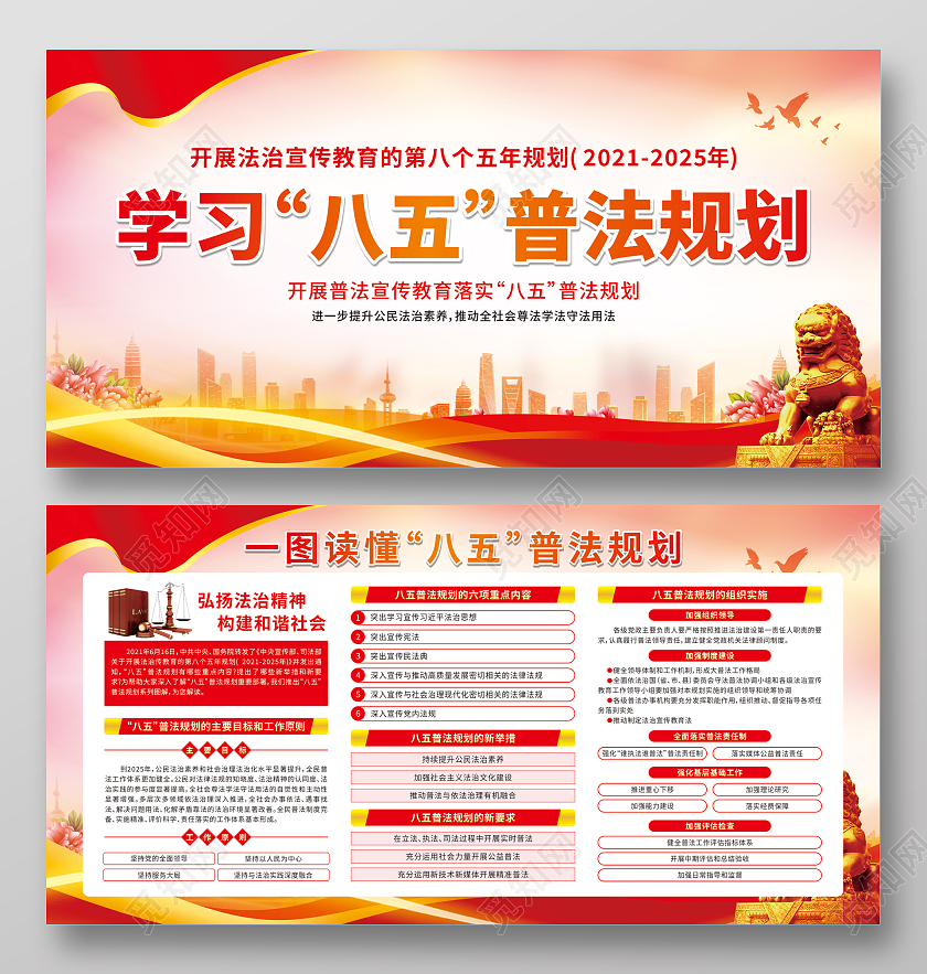 红色渐变学习八五普法规划宣传栏八五普法宣传栏