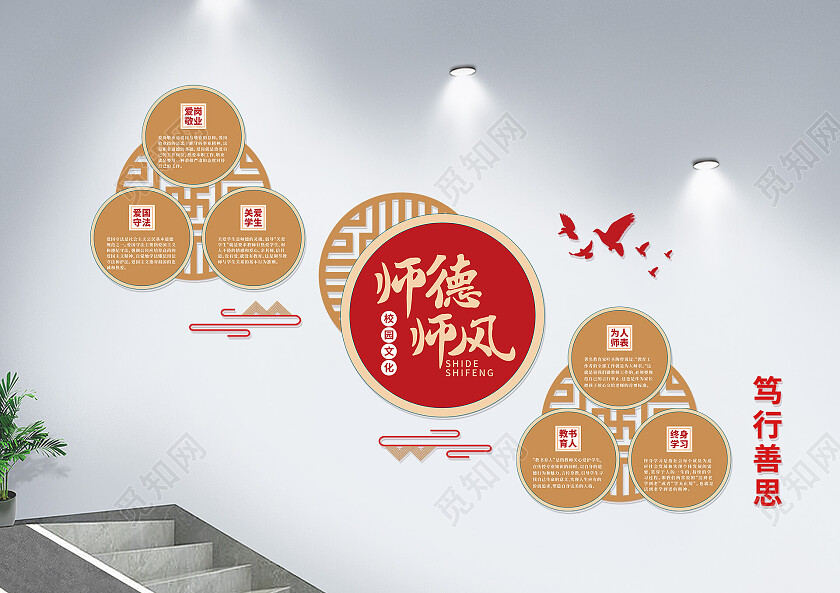 黄色简约风师德师风校园文化文化墙师德师风文化墙