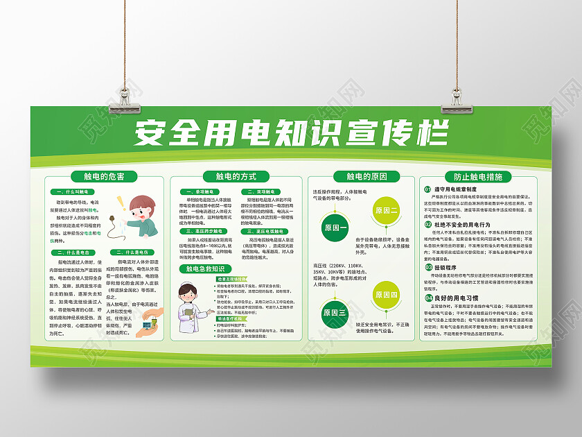 绿色简约安全用电知识宣传栏展板背景安全用电宣传栏