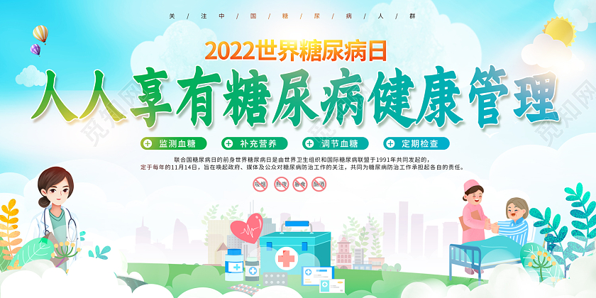 2022人人享有糖尿病健康管理世界糖尿病日展板