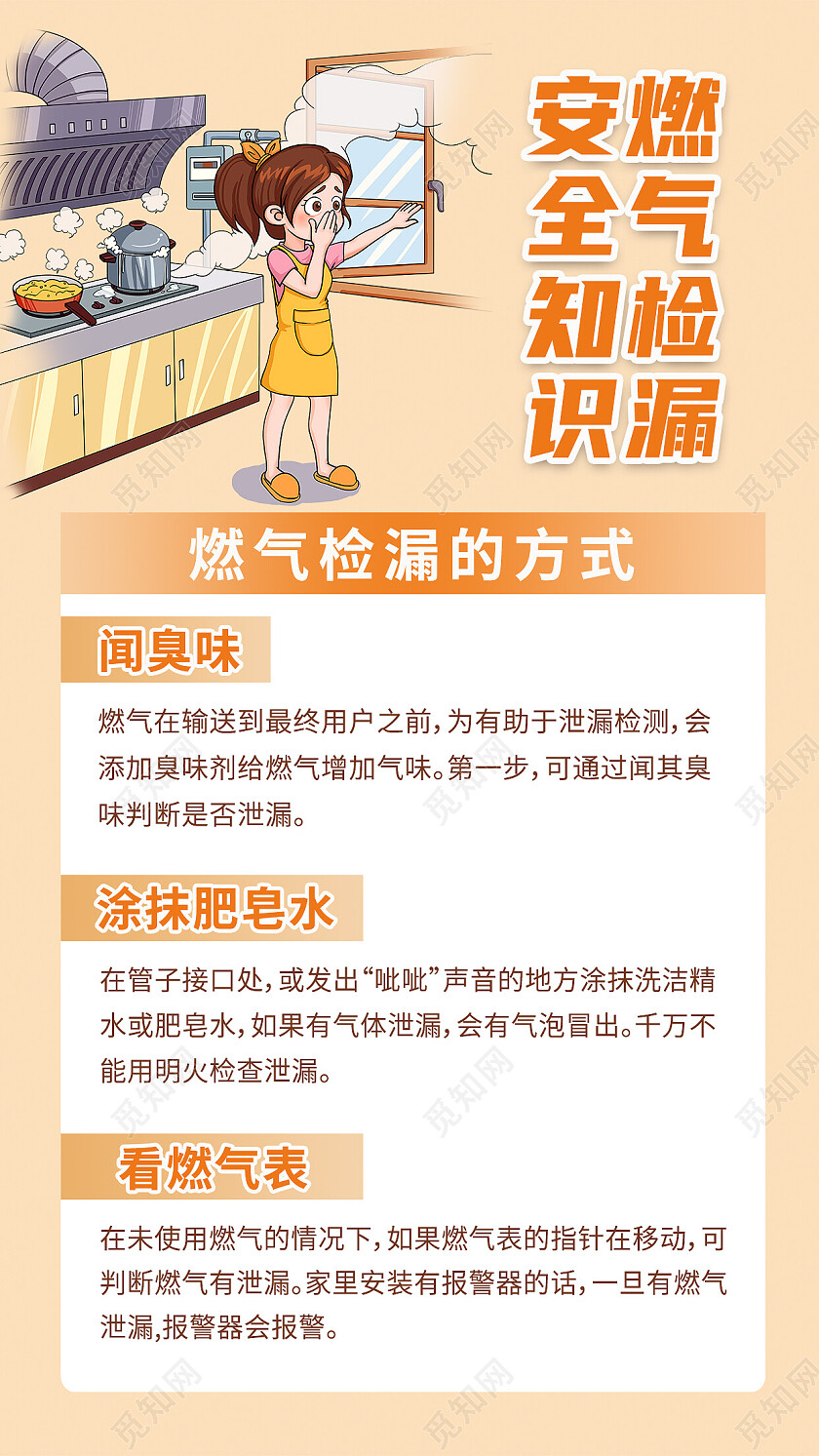 黄色简约燃气泄露捡漏安全手机海报背景燃气安全手机文案海报