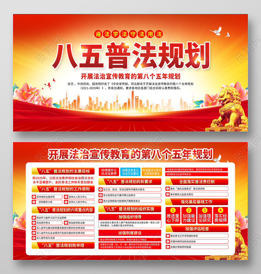 红黄风格八五普法规划宣传栏八五普法宣传栏