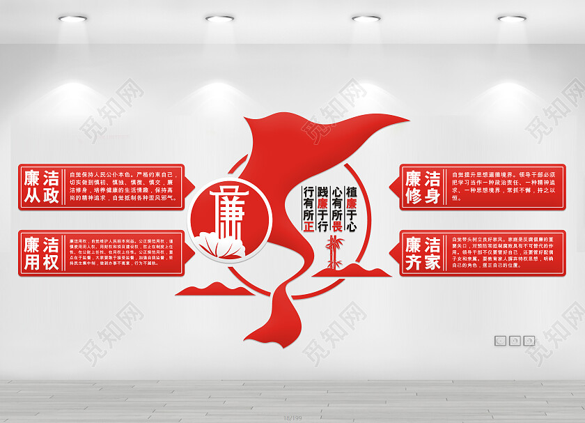 红色简约廉洁文化墙廉政文化墙