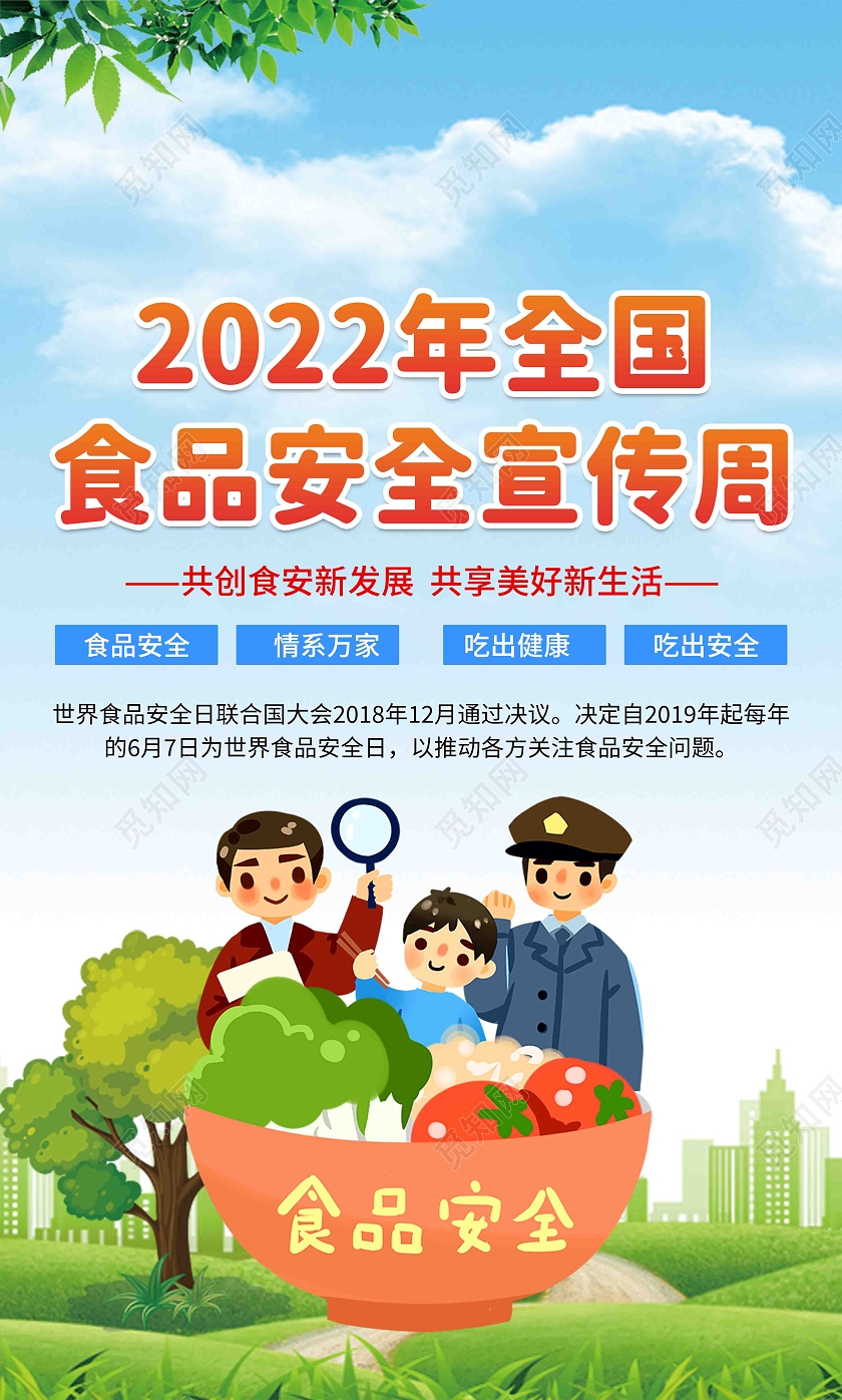 蓝色渐变卡通简约大气2022全国食品安全宣传栏