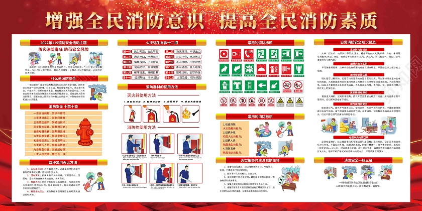 红色简约大气消防安全宣传栏全国消防日宣传栏