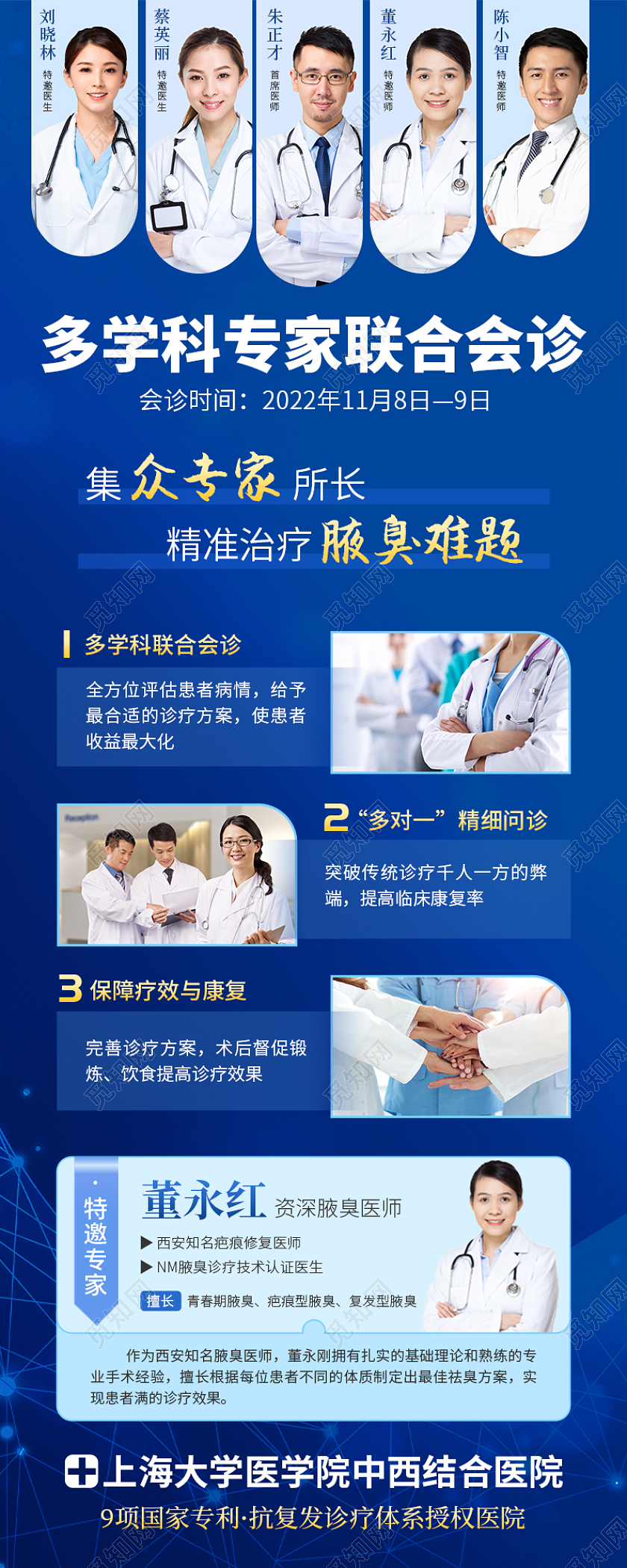 蓝色简约多学科专家联合会诊医院手机长图