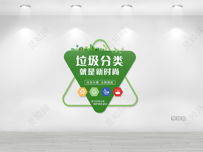 绿色简约风垃圾分类新时尚绿色环保文化墙