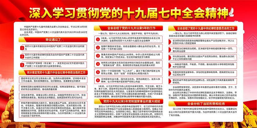 粉色风格党的十九届七中全会宣传栏